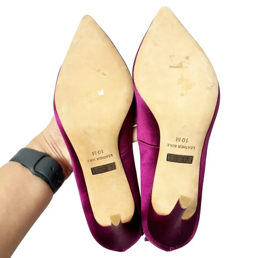 BADGLEY MISCHKA WOMEN'S JEWEL DRESS DARK PINK LEATHER PUMP POINTY HEELS SIZE 10